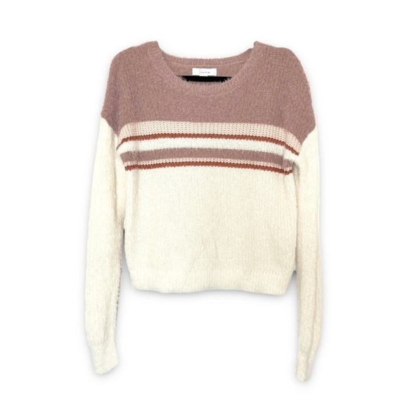 LOUNA Sweater Fuzzy Eyelash Ribbed Knit Colorblock Striped Crew Neck Pullover L - Picture 3 of 9